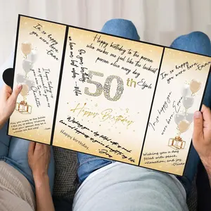 50th Birthday Decorations Black and Gold Elegance 18 x 12 inch Signature Book Poster Guest Book Alternative Unisex Gift for Men Women - Set Acrylic Photo Plaque