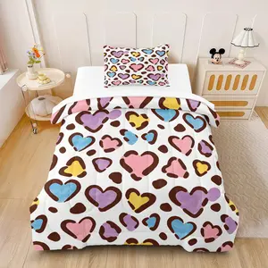 2/3Pcs Colorful Leopard Print Heart Comforter Set, Cute Girly Style, Soft Fluffy Warm, Stitched to Prevent Filling Shift, Ideal for Bedroom & Dorm, Quilt With Filling, Pillow Without Filling