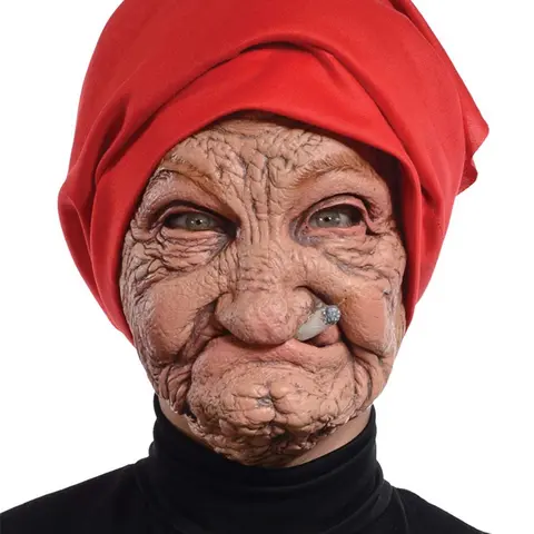 Old Nana Rubber Latex Mask - Funny Face Design, Realistic Smoking Effect, Halloween Costume Prop, Party Photo & Cosplay Roleplay Accessories, Festive Party Headpiece