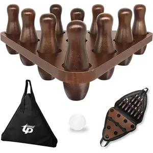 Portable Solid Wood Tabletop Shuffleboard Bowling Pin Curling Game Set Easy to Carry