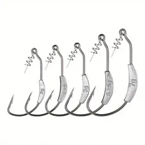 Mixed Size Fishing Crank Hook, 5 Counts Fishing Lure Hook, Carbon Steel Fishing Accessories for Outdoor, Fishing Hook Set