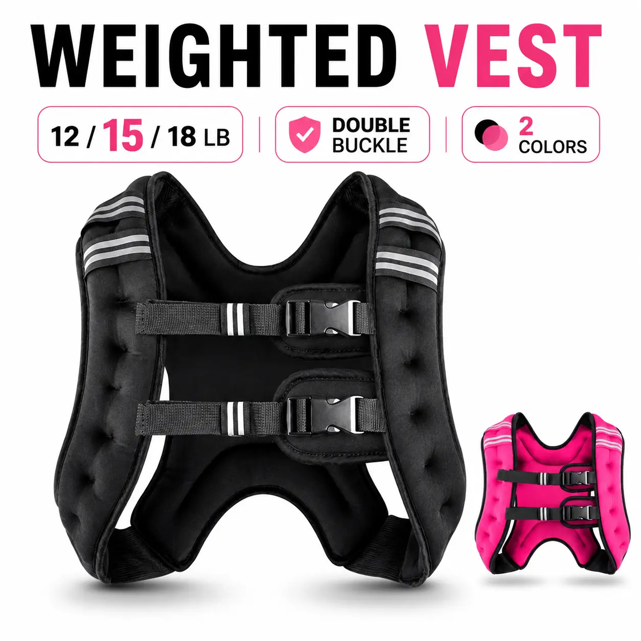 [SummerVibes]weighted vests women 10/12/15/18LB, Adjustable Rucking Vest for Walking, Running, Strength Training, Fitness, with Reflective Stripe, Workout Vest for Men & Women,Black/Pink