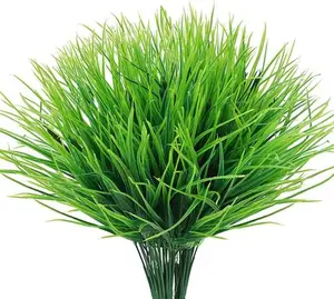 Artificial Wheat Grass Fake Plants Outdoor UV Resistant Greenery Stems Plastic Shrubs for Patio Garden Farmhouse Front Porch Window Box Home Decor, 4 Bundles