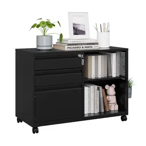 Letaya 3-Drawer Mobile Lateral Metal File Cabinet - Office Organizer with Caster Wheels, Lock, Shelf, Printer Stand for A4, Letter, Legal File Folders (Home Office Use)