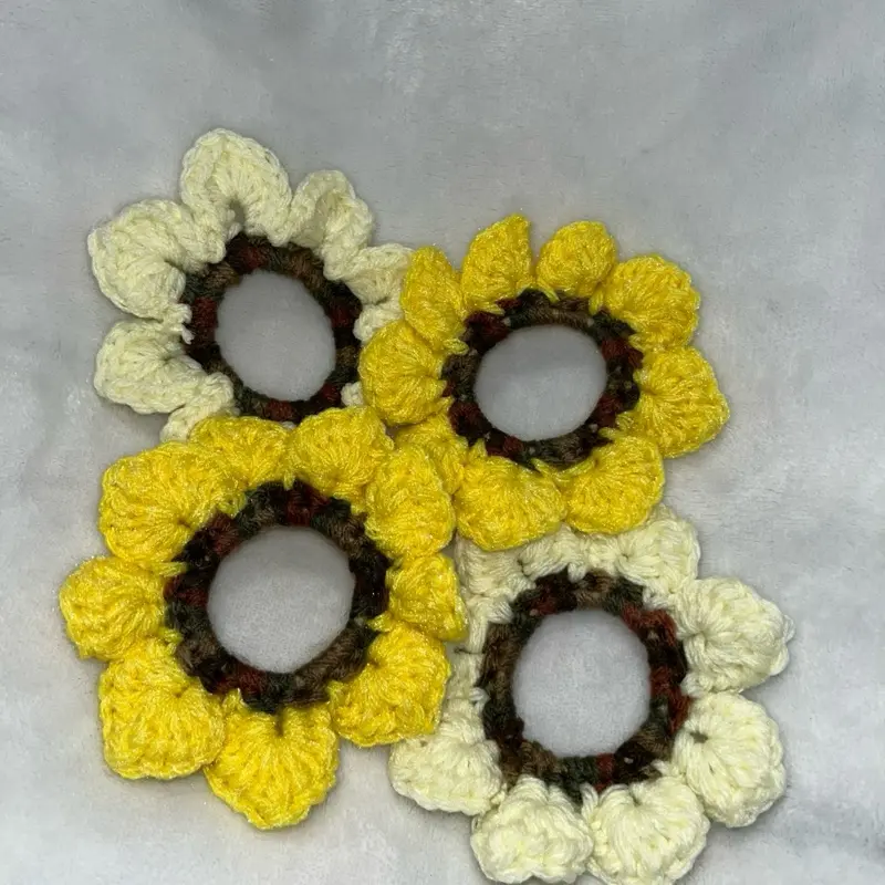 Momma Wolf's Crocheted Sunflower Scrunchies - Round Design, Soft and Textured, Ideal for Scrunchies and Hair Accessories