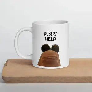 Marcus the Worm ROBERT HELP Mug – Funny Worm Meme, Brainrot Humor11oz & 15oz Mug Cup, Absurd Surreal Gift, Internet Aesthetic Weirdcore Mug, ceramic mug
