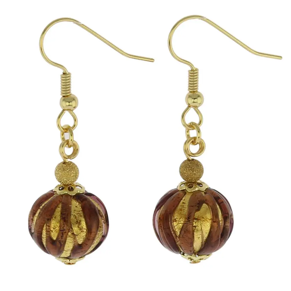 Women's Handmade Contemporary Murano Glass Royal Purple Amethyst Ball Round Bead Dangle Earrings - Glass Of Venice Collection, 1 3/4 inches, Versatile for Anniversary, Wedding, Special Occasions, Beads