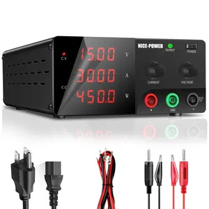 Nice-Power Variable Dc Power Supply, 15v 30a 450w High Power Bench Power Supply, Encoder Knob and Output Switch, Lab Power Supply