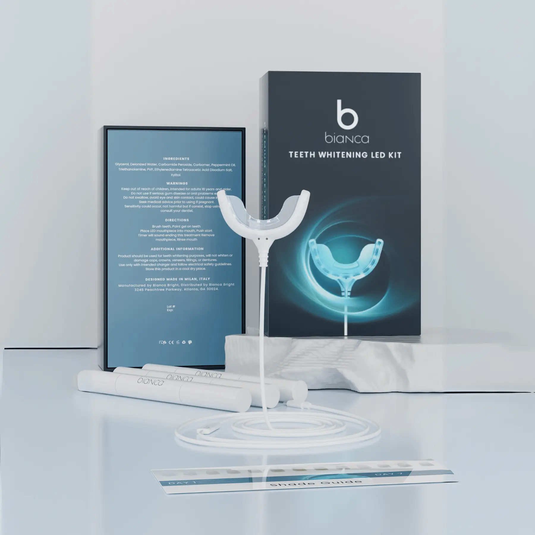 Bianca Bright Essentials Teeth Whitening Kit with LED Light Wired Cosmetic Smile Brightening Enamel Safe Gel Oral Daily Use