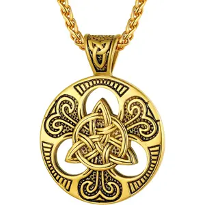Stainless Steel Celtic Knot Pendant Necklace for Men Women Trinity Viking Irish Jewelry Triquetra Necklace(with Box)