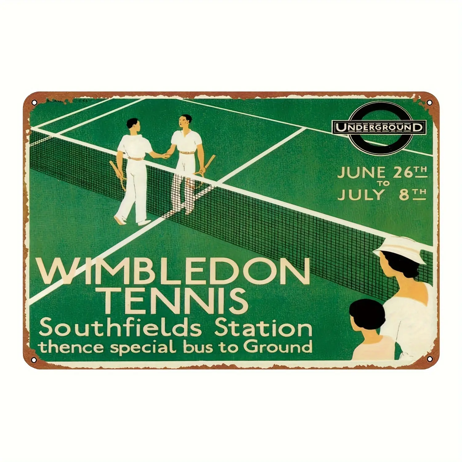 Wimbledon Tennis Vintage Art Print - 1933 Metal Poster, Perfect for Office, Bar, Cafe, Home & Garden Decor, 12x8 inches