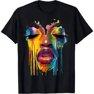 100% Cotton  Unisex Cool African Woman Afro Color Painted Face Juneteenth Vibes T-Shirt