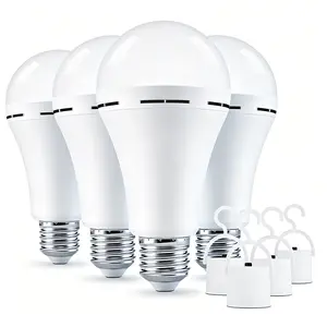 4 Pack Emergency Rechargeable LED Light Bulbs , Camping Lamp Battery Powered LED Light Bulb 6000K Daylight E26 E27 120 Volt 12W 60W Equivalent with 1200mAh for Home Power Outages, Camping & Hurricane