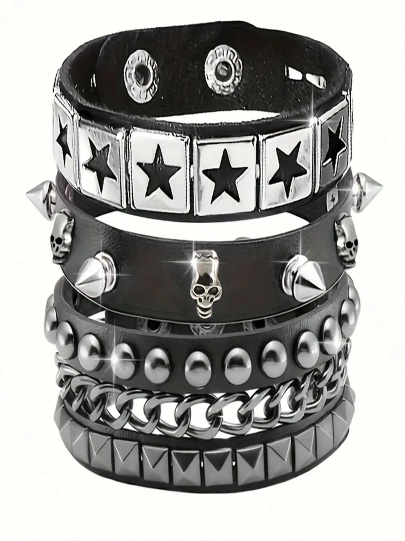 Halloween Skull Rivet Bracelet Set, Punk Style Bracelet, Punk Party Bangles Jewelry Gift, Gothic Fashion Unisex Hand Chain Accessories, Bracelets Stack
