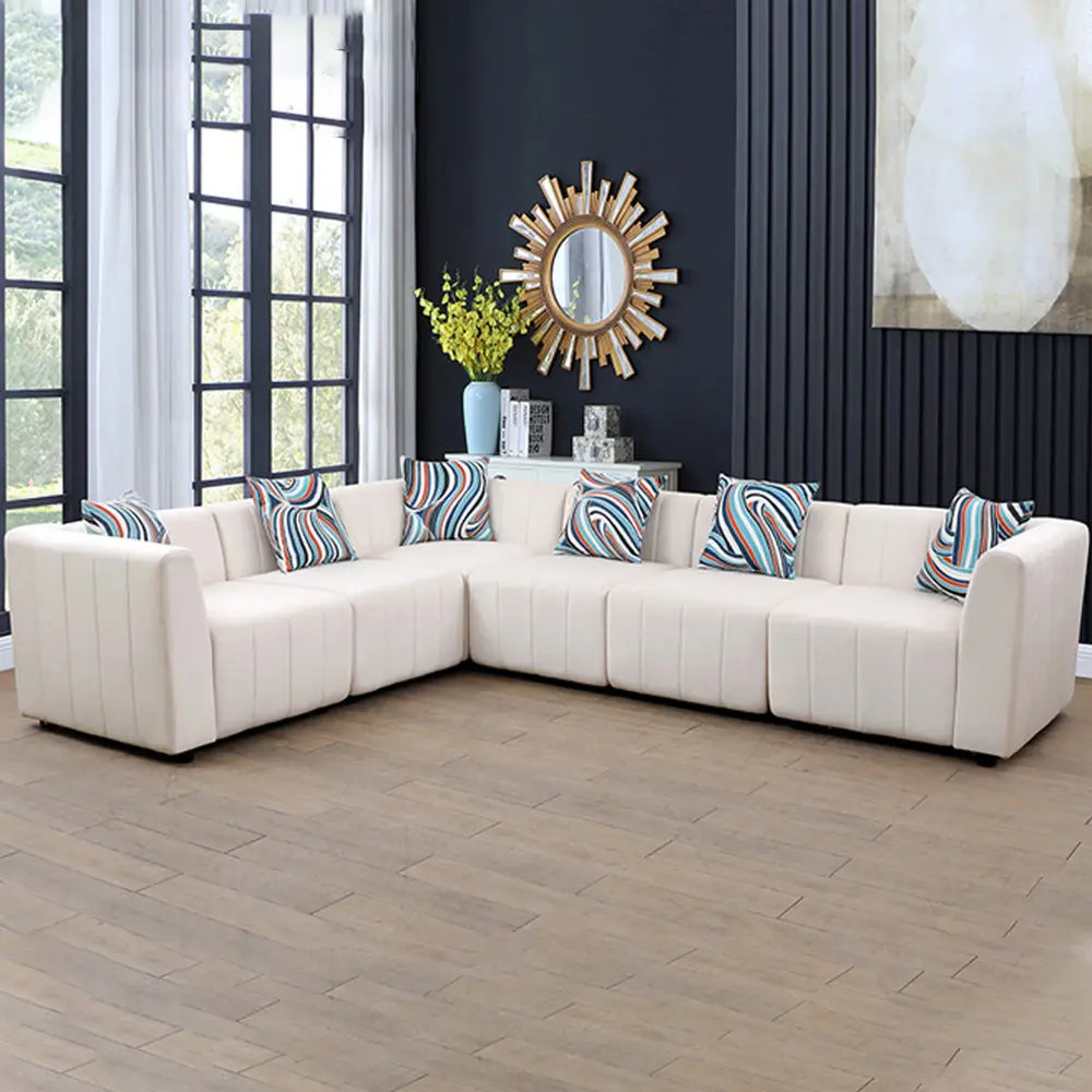 Ainehome White Microfiber L-shaped Modular Sofa with Double Layer Spring Structure & High-Density Sponges for Comfortable Seating