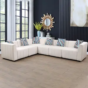 Ainehome White Microfiber L-shaped Modular Sofa with Double Layer Spring Structure & High-Density Sponges for Comfortable Seating