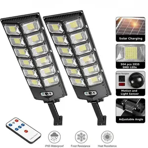 Solar Street Lights Outdoor Waterproof 4500mA Solar Charging Motion-activated Remote-Controlled Dusk-to-Dawn Sensor for Yard Garage Front Door Pathway 3 Lighting Modes Adjustable Angle (1 Pack)