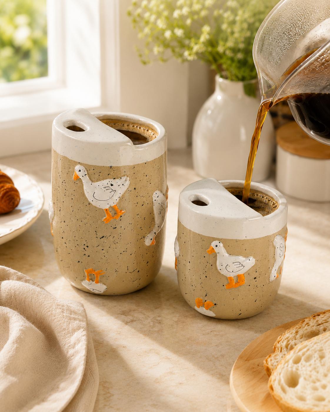 Handmade Ceramic Mug - 10 oz -170z Whimsical Duck Animal Cup, Microwavable Dishwasher Safe Travel Tumbler, Unique Gifts for Coffee Lovers, Reusable for Hot/Cold Drinks, Ceramic Mugs, Beverage Mug