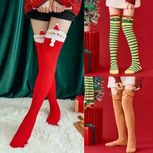 3 Pcs Thigh High Socks Fuzzy Over the Knee Socks Long Leg Warm Fluffy Christmas Slipper Socks for Women,Girls