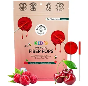 Kids Prebiotic Fiber Lollipops by Beekeeper's Naturals - Doctor Formulated Fiber Supplement, Supports Digestive Regularity, 3g of Fiber & Honey, Raspberry Blast & Sweet Cherry Variety Pack, 15 ct