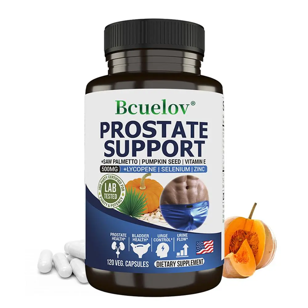 Bcuelov Organic Prostate Natural Supplements - Saw Palmetto-Infused Daily Men's Health Support, 120 Capsules