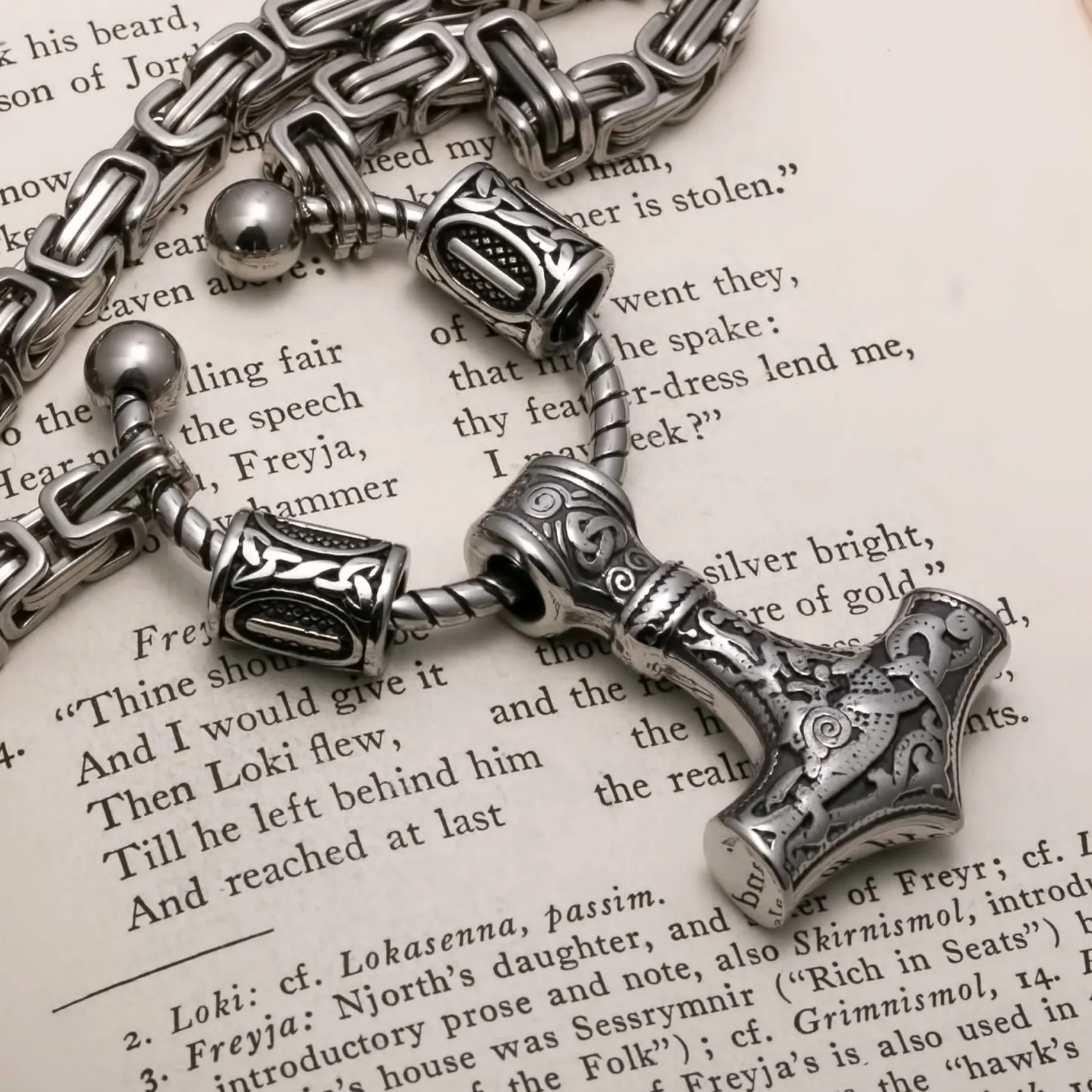 Viking Mjolnir Thor's Hammer King Rune Byzantine Necklace 316L Stainless Steel