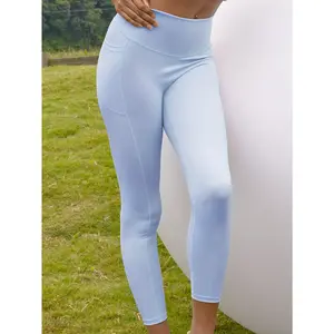 1pc Women'S Compression Ankle Leggings, Polyamide Blend, Preppy Style, Medium Stretch, Solid Color, Cropped Length, with Side Pocket, for Spring/Summer/Fall - Gym, Jogging, Yoga Activewear