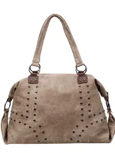 Women's Casual Vintage Large Capacity Shoulder Bag, College Student Solid Color Backpack, Zipper Closure & Studs Decoration