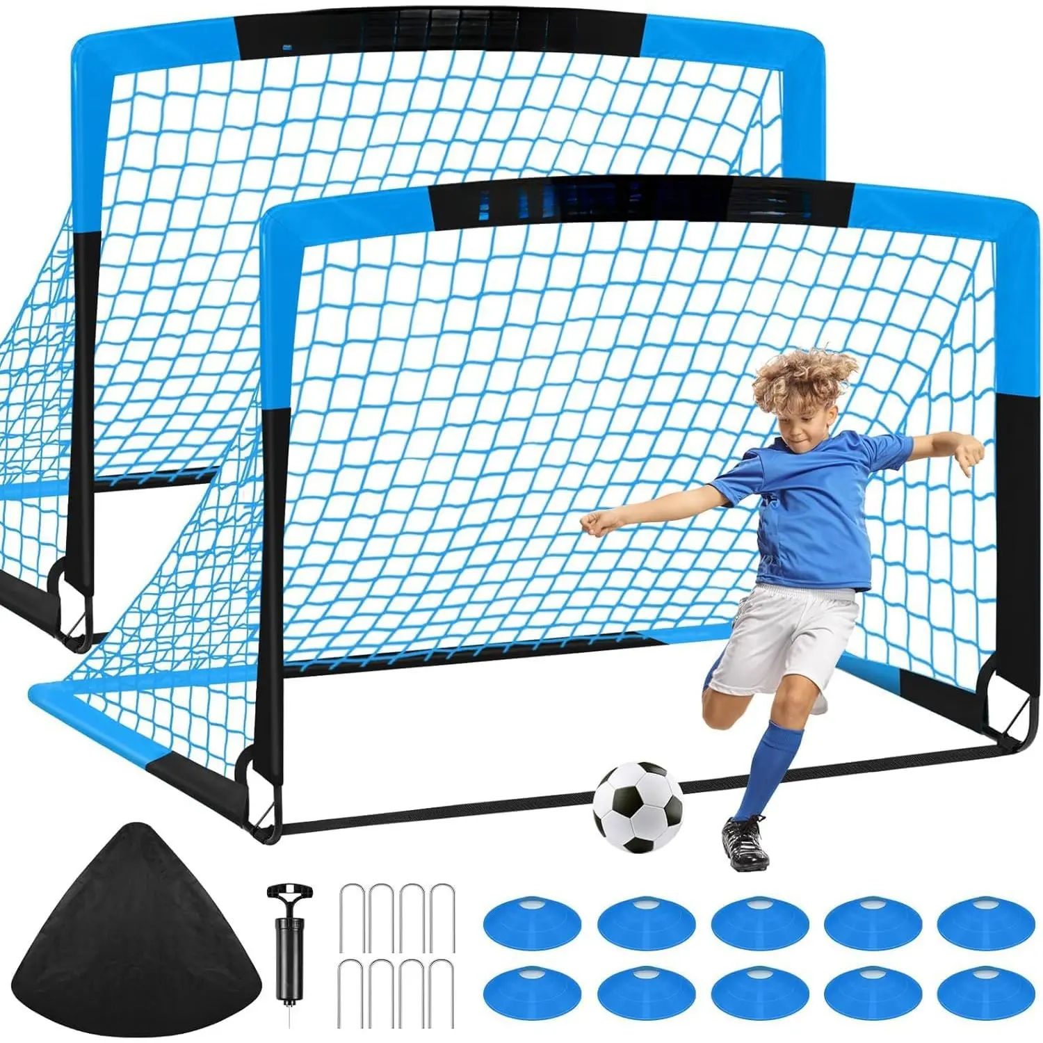 Kids Soccer Goals for Backyard Set - 2 Pack of Portable Pop Up Soccer Nets with Ball,Cones,Complete Training Equipment Kit for Toddler,Youth,Kids Age 3-14,Outdoor Sports Game
