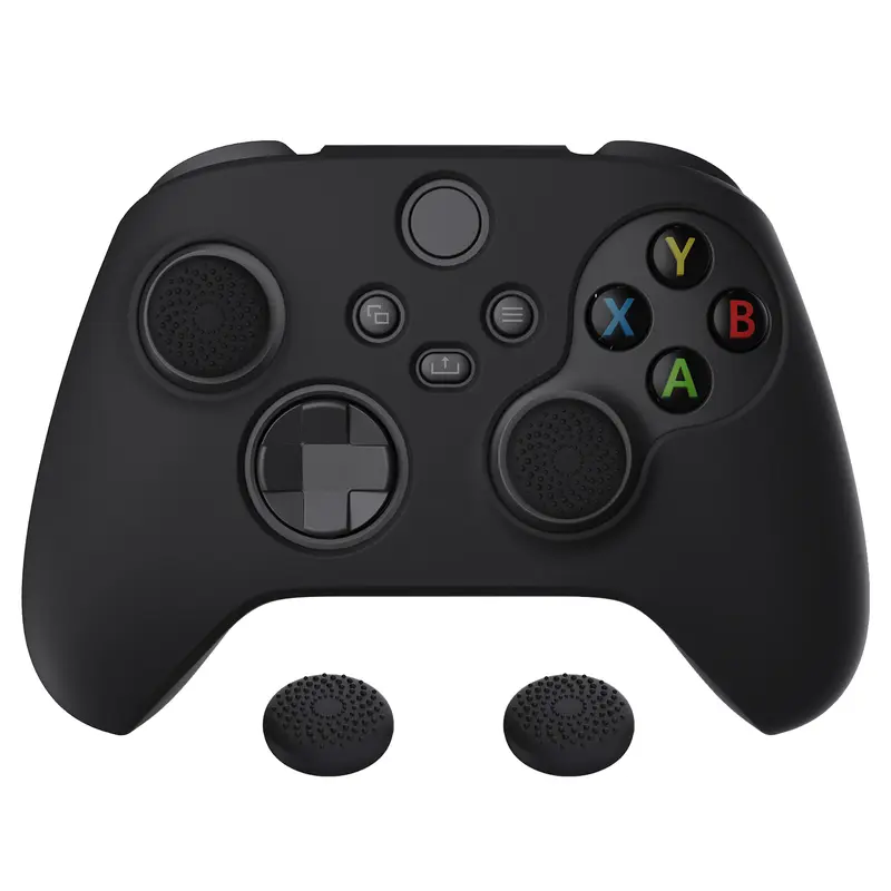PlayVital Pure Series-Black Anti-slip Silicone Rubber Cover Skin with Durable Thumb Grip Caps for Xbox Series X/S, Xbox Core Wireless Controller Game Joystick Protection Accessories