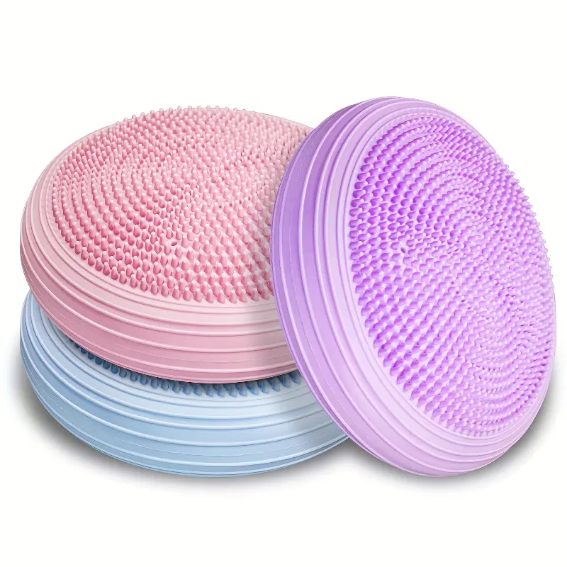 3pcs Inflated Wobble Cushion, Wiggle Seat & Balance Pad For Exercise, Home Yoga Balance Stability Training, Strengthen Core Muscles, Improve Posture, Balance Disc With Pump