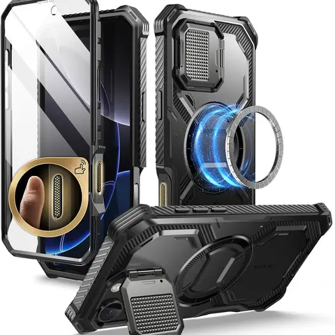 i-Blason Military Shockproof Full-Body Magnetic MagSafe Cellphone Casing for iPhone 16 Pro Max/16 Pro/Plus - 46 Pure Copper, Camera Button Cover, Lens Guard, Kickstand, Screen Protector, Smartphone Protection Accessory with Hands-Free Viewing Angles