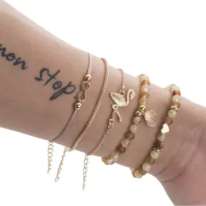 Boho Stackable Bracelet Set – Handmade Beaded Charm Bracelets, Adjustable Layered Jewelry, Trendy Minimalist Aesthetic, Beachy Pineapple, Flamingo, Heart & Shell Designs for Women & Girls