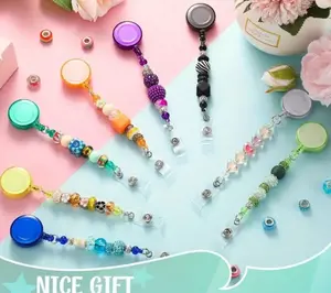 24 Pcs Beadable DIY Badge Reel Kit Retractable ID Name Badge Reel Clips Holder for Beads Blank Bar with Belt Clip Jewelry DIY Gift for Nurse and Teacher Office Supplies
