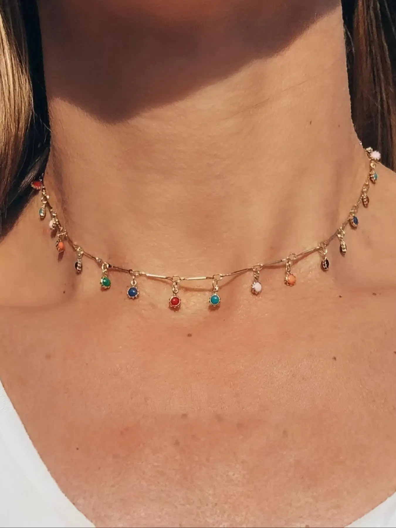 Artificial Gemstone Tassel Pendant Necklace, Boho Fashion Metal Color Block Chain Necklace, Vintage Jewelry for Women As Gifts for Her, Sweet Personal