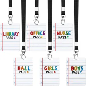 6 Sets Hall Pass Lanyards School Passes Unbreakable Wooden Bathroom Pass Set for Classroom Hall, Restroom, Library, Office Nurse School Teachers Supplies Gifts, Notebook Style