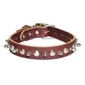 Leather Brothers Inc.  Pink Signature Leather Spike and Stud Dog Collar Size 24