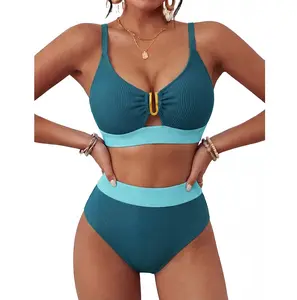 BMJL Womens High Waisted Bikini Sets Ribbed Two Piece Swimsuit V Neck Cutout Lace Up Back Bathing Suit 2026 Summer #SwimWeek #Summervibes