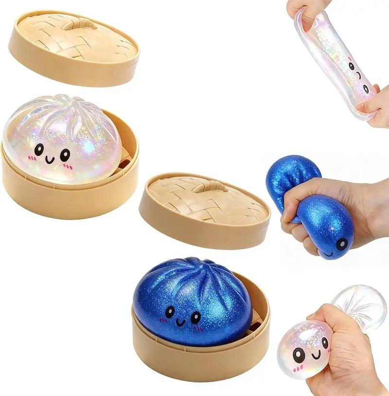2026 New Glitter Dumpling Squishy with Steamer Box, Soft Sensory Fidget Steamed Bun Squeeze Tool for Adult Stress & Anxiety Relief,dumpling squishy mystery，giant dumpling squishy