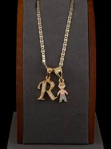 Exclusive boy or girl pendants with an initial in gold laminate; includes an 18 or 24-inch chain.
