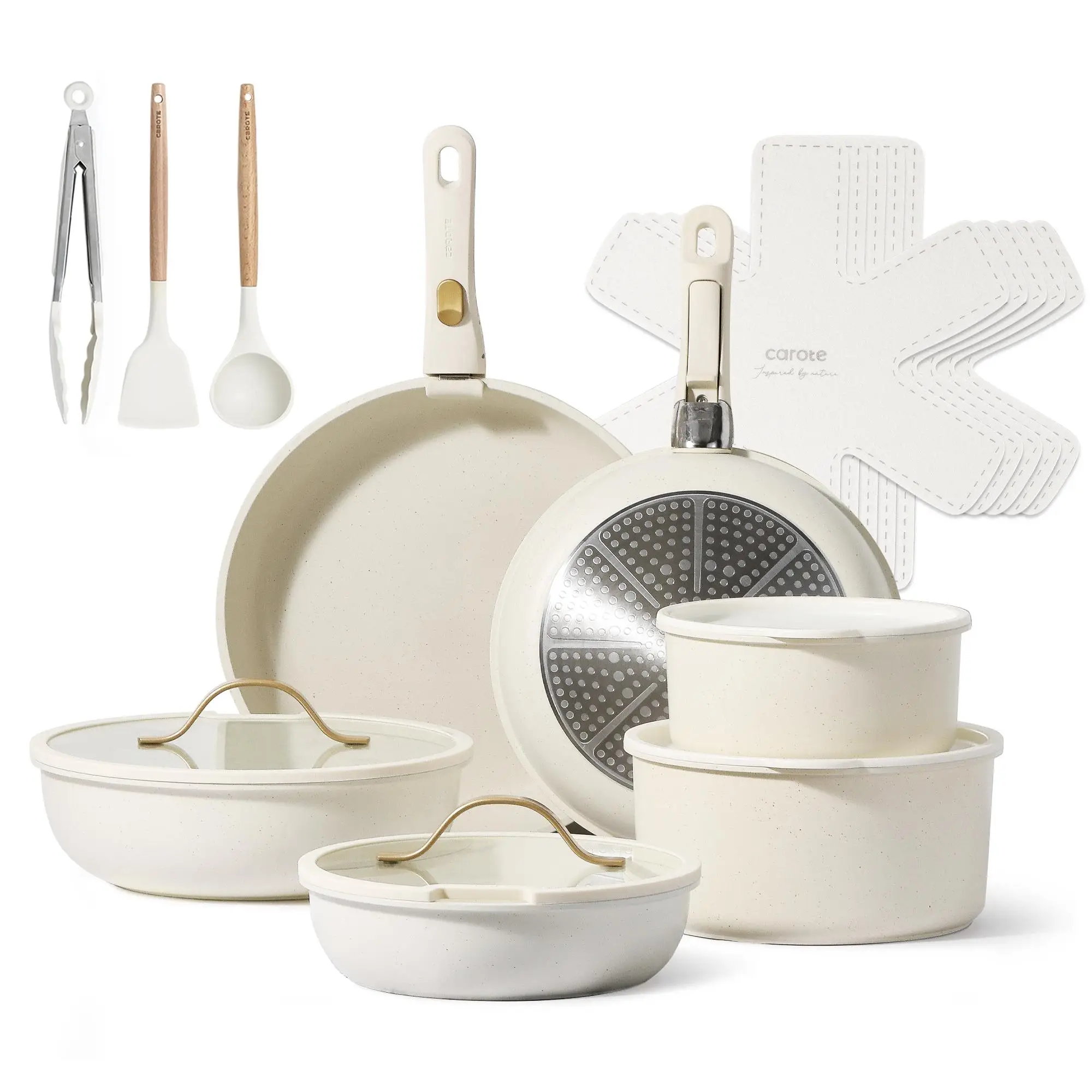 CAROTE 19/20pcs Detachable Handle Pots and Pans Set, Nonstick Cookware Set, Kitchen Cookware…