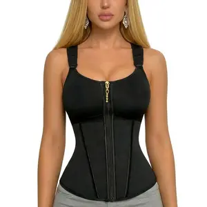 Waist Shapewear for Women with Bra Tummy Control Girdle Workout Girdle Adjustable Shoulder Strap Hidden Zip Hooks Breathable Fabric 17 Adaptive Bones Plain Pattern