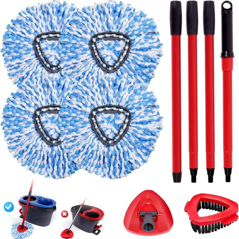 O-Cedar 2-Tank System Microfiber Spin Mop Head Replacement Pack - 4 Machine-Washable Refills, 30-58in Handle, 8.2x5.39x5.2inches, Absorbent, Durable, Marble-Safe Wipe, Tile & Wood Ready, Shower Scrubber (No Bucket)