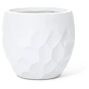 LuxenHome 14.6" Round White Geometric MgO Planter