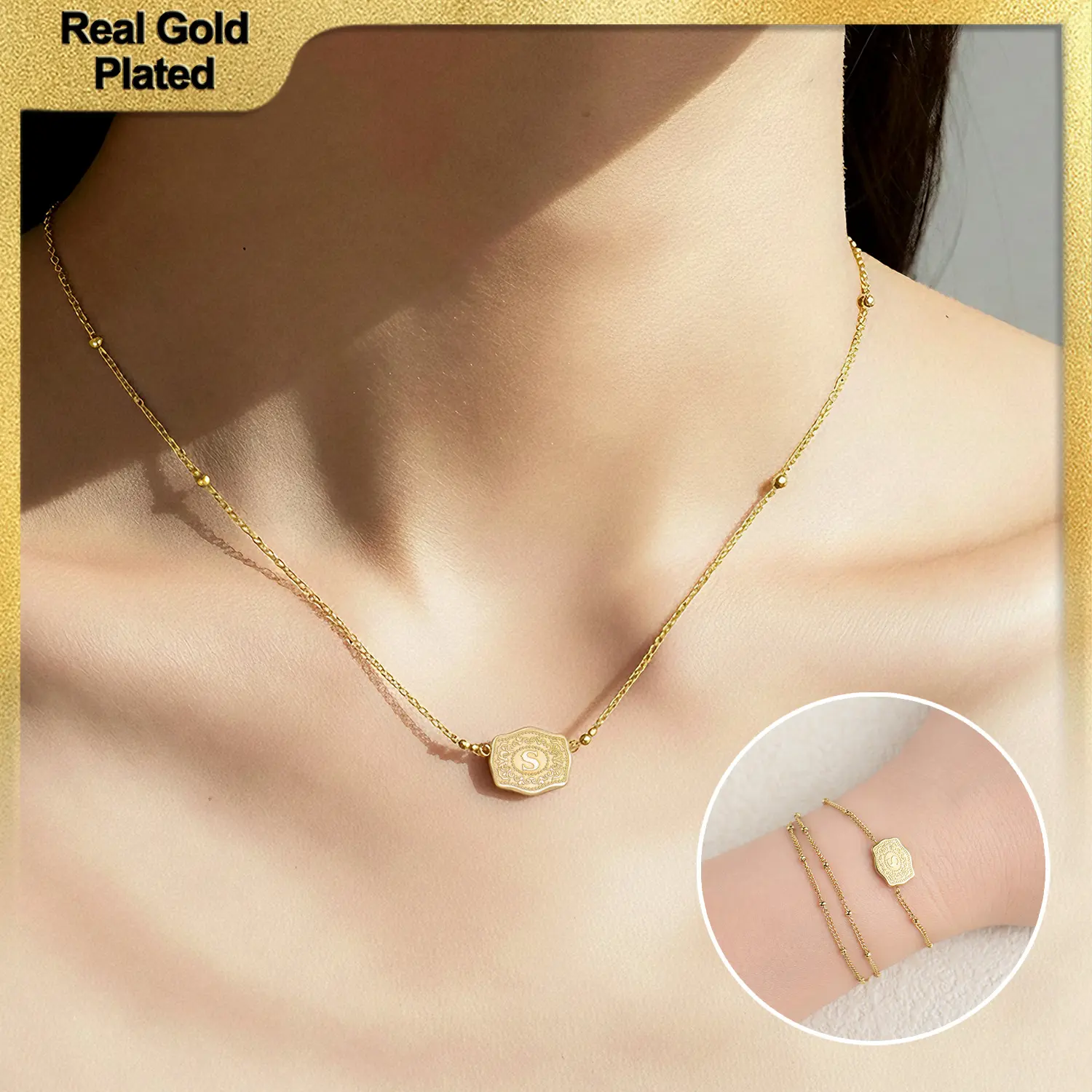 Holylegend Mini 14K Real Gold-Plated Initial Necklace, Double-Sided CZ Letter Pendant, Reversible CowTag Western Style Jewelry, Mother’s Day Gift for Women & Men, 18"+2" Extender summerwins