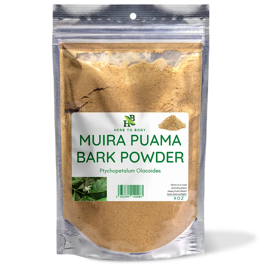 Muira Puama Bark Powder - 4 oz (113 g) | Amazonian Origin Herbal Blend, Health & Nutrition Wellness Powdered Supplement Drink Mix | Herb To Body