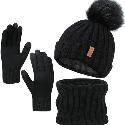 Women’s Winter Knit Hat, Scarf & Touchscreen Gloves Set | Cozy 3-Piece Cold Weather Accessories | Stylish & Warm | Perfect for Winter Outdoors