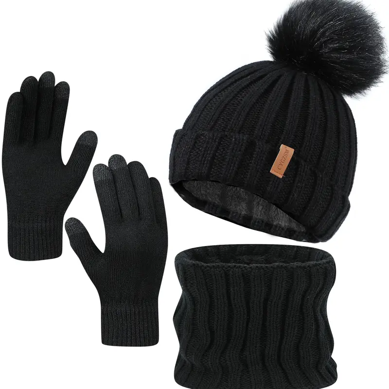 Women’s Winter Knit Hat, Scarf & Touchscreen Gloves Set | Cozy 3-Piece Cold Weather Accessories | Stylish & Warm | Perfect for Winter Outdoors