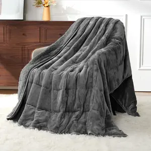 Weighted Blankets for Adults Queen Size, 15lbs 60x80 Inches, Soft Warm Plush Sherpa Fleece, Washable Thick Heavy Throw for Sleeping and Calming, Grey