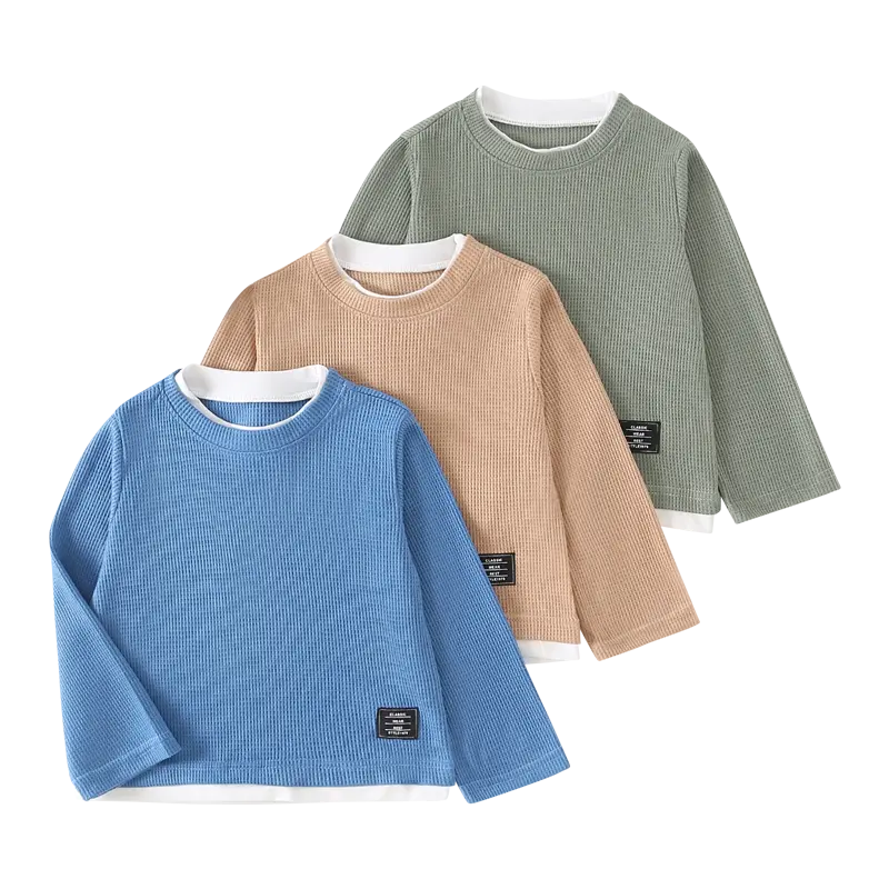 3-piece boy autumn and winter popular long-sleeved round neck solid color coat children's fashion Joker comfortable pullover sweater